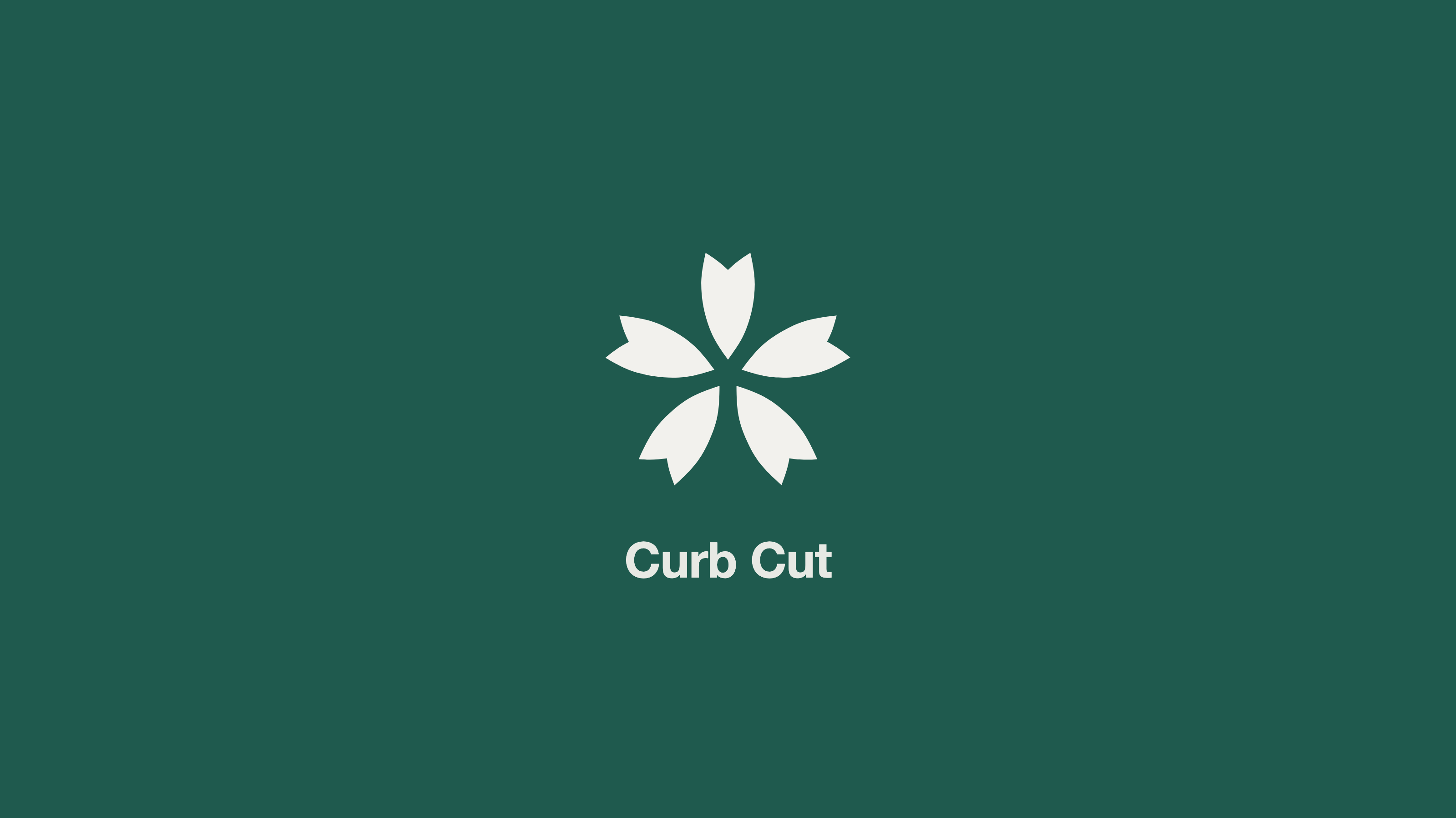 A single hand-drawn flower on a deep green ground: the Curb Cut mark.